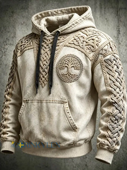 Mäns Retro Viking Valknut träd Liv överstora drop-Shulder Hoodie. - kräkvit / S