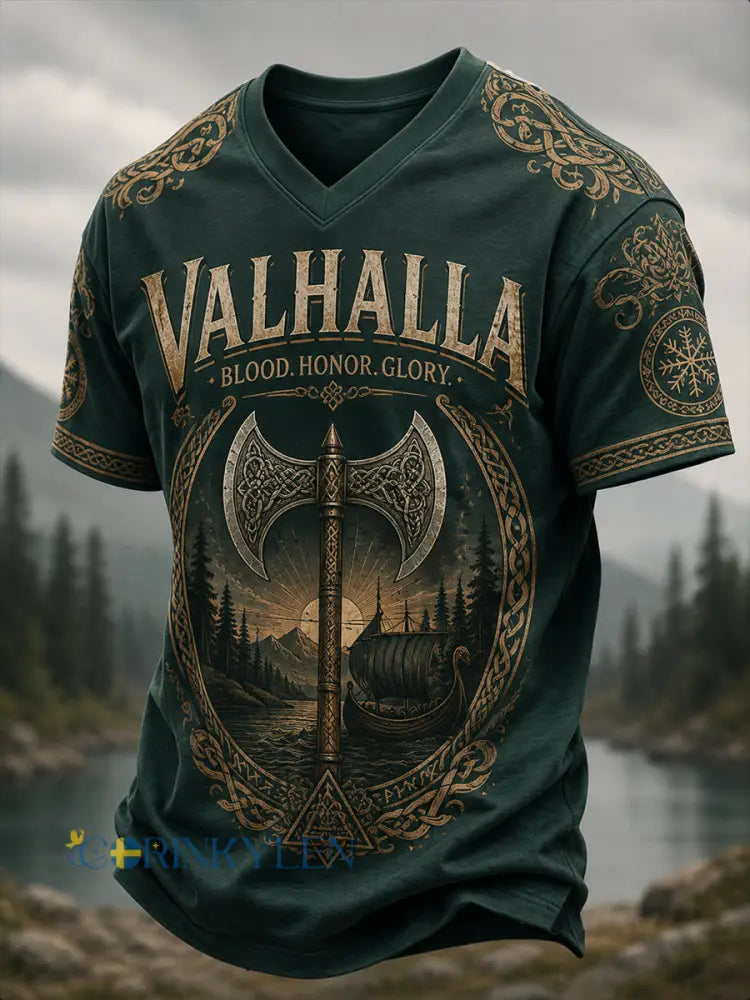 Mäns Retro vikingelement Skriv ut kortärm T-shirt - A / S
