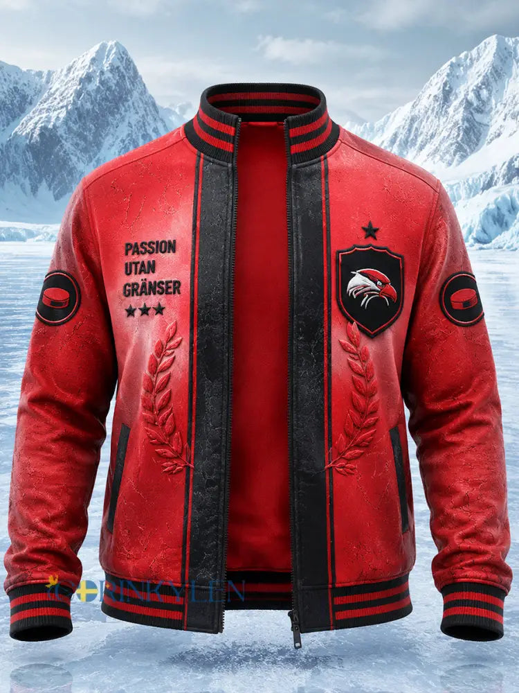 Mäns röd schweizisk ishockey Malmö Redhawks Printed Casual Zip-Up Jacka - röd / M