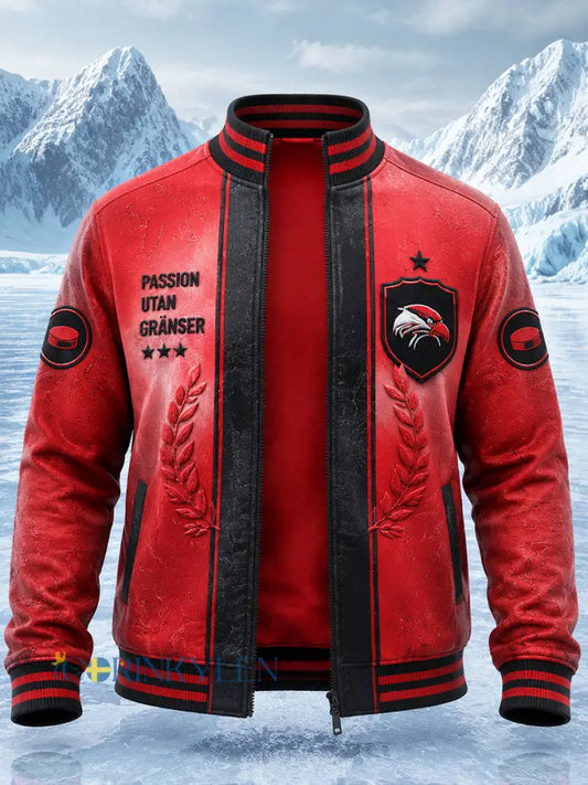 Mäns röd schweizisk ishockey Malmö Redhawks Printed Casual Zip-Up Jacka - röd / M