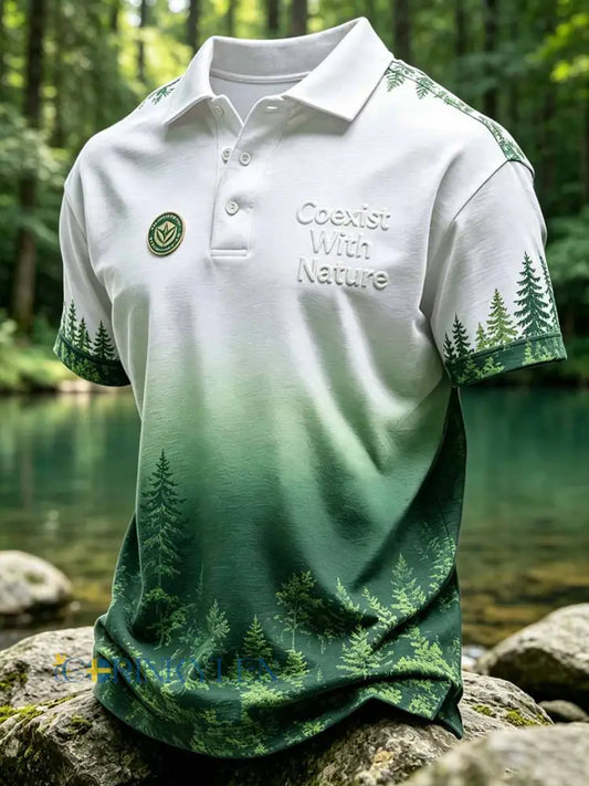 Mäns ’ samexistera med natur’ Tryckta Casual Polo tröj - som bild / S