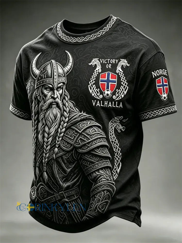 Mäns seger eller Valhalla Norge Fotboll Celtic Print korta ärmar t-shirt - svart / S