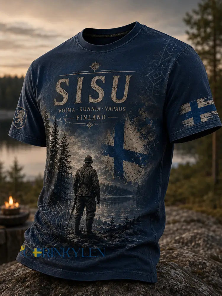 Mäns Sisu Patriotisk minne T-shirt med konstnärlig tryck - finsk vettan - A / S