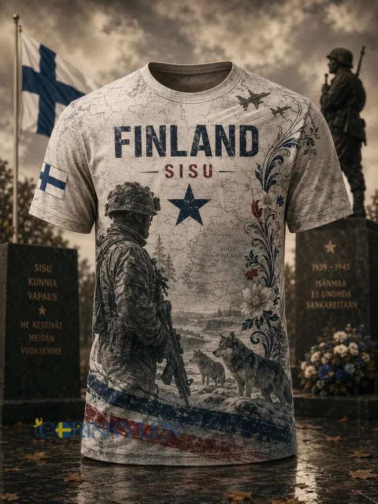 Mäns Sisu Spirit Element Konst Skriv ut T-Shirt (finska veteran) - A / S