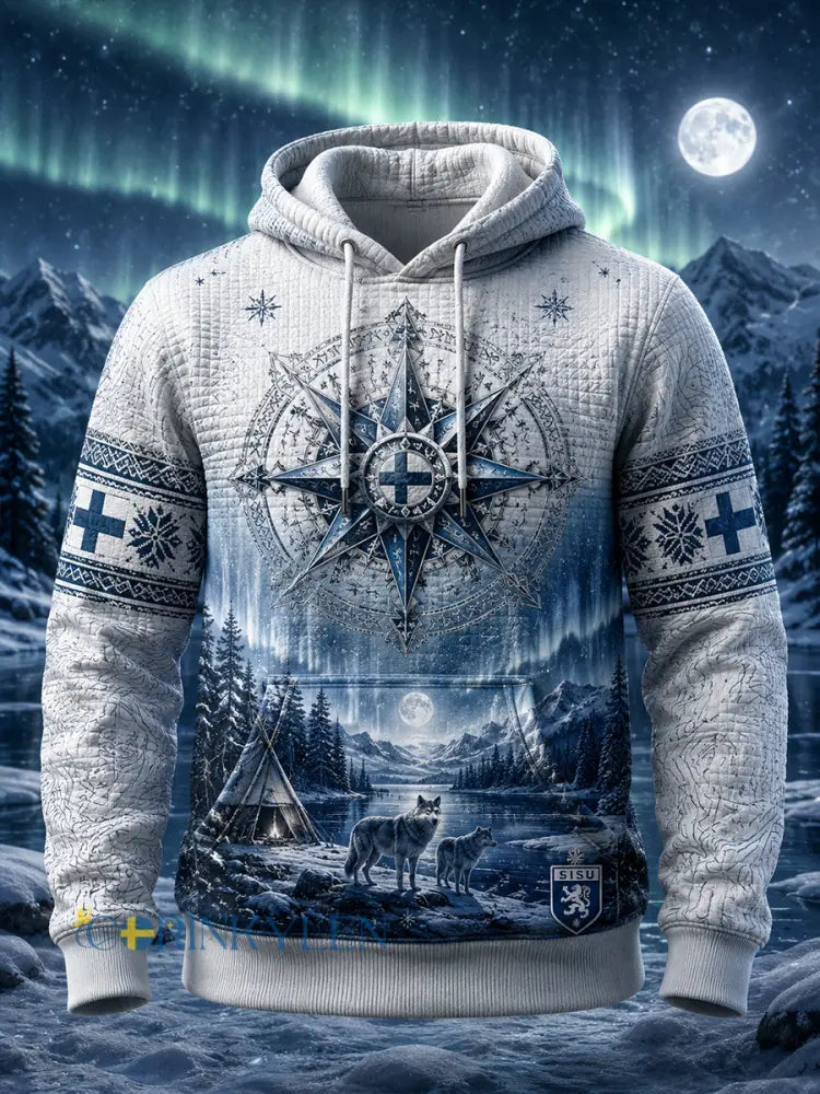 Mäns Sisu Spirit-Inspirerad konst Print Långärm Huvad Sweatshirt - A / S