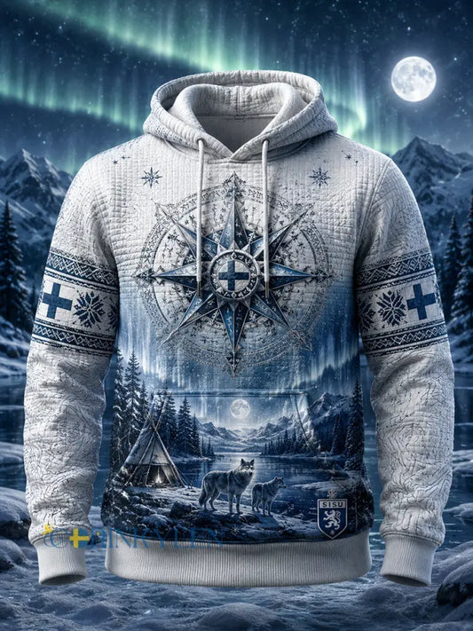 Mäns Sisu Spirit-Inspirerad konst Print Långärm Huvad Sweatshirt - A / S