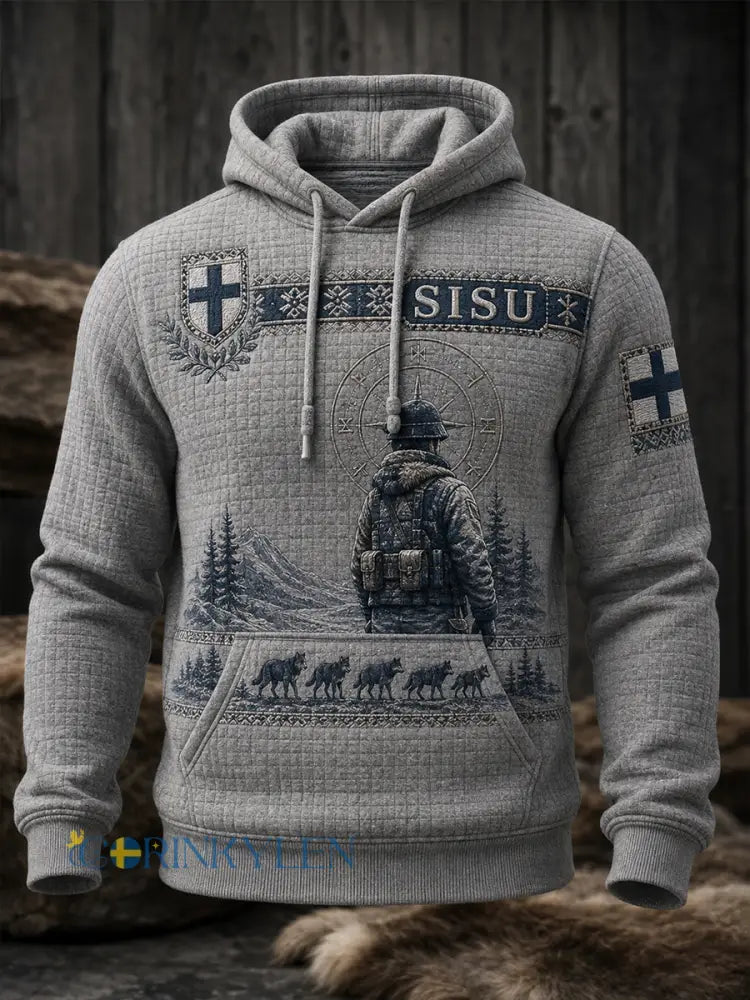 Mäns Sisu Veteran Spirit Heritage Konst Skriv ut Hooded Sweatshirt - A / S