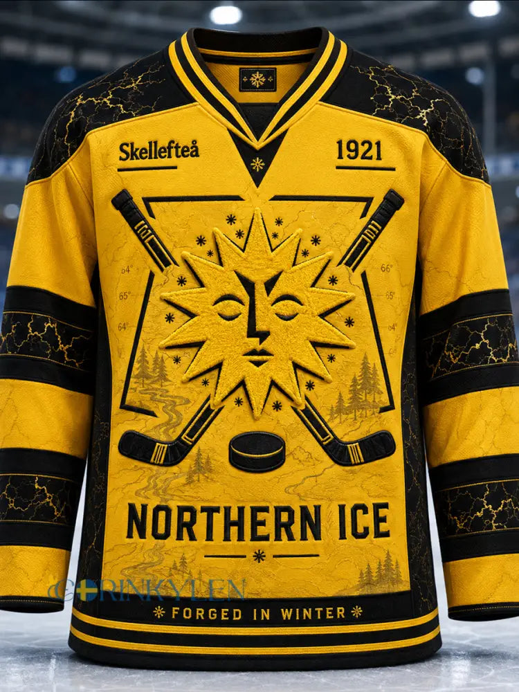Mäns Skellefteå AIK Tryckt V-hals långärmad tröj - gul / S