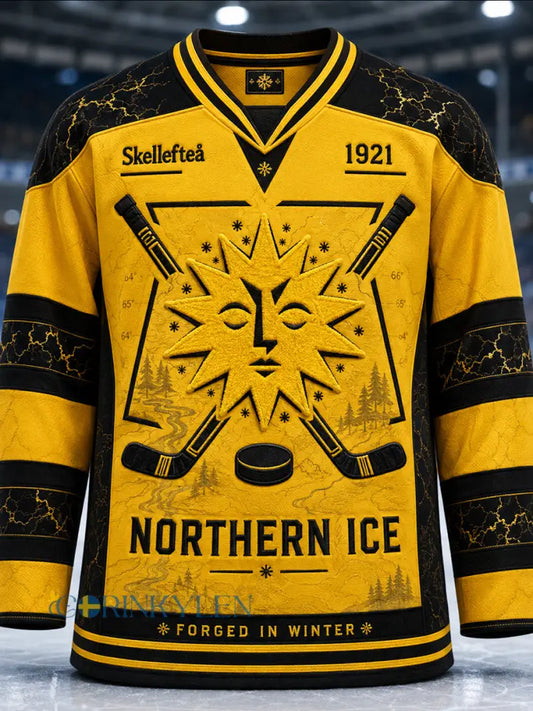 Mäns Skellefteå AIK Tryckt V-hals långärmad tröj - gul / S