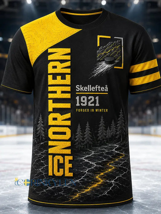 Mäns Skellefteå AIK Tryckt Vintage Fashion Loose Kort ärm T-shirt - svart- gul / S