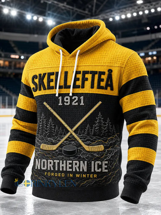 Mäns Skellefteå AIK Tryckta våffla långärmadad tröj - svart- gul / S