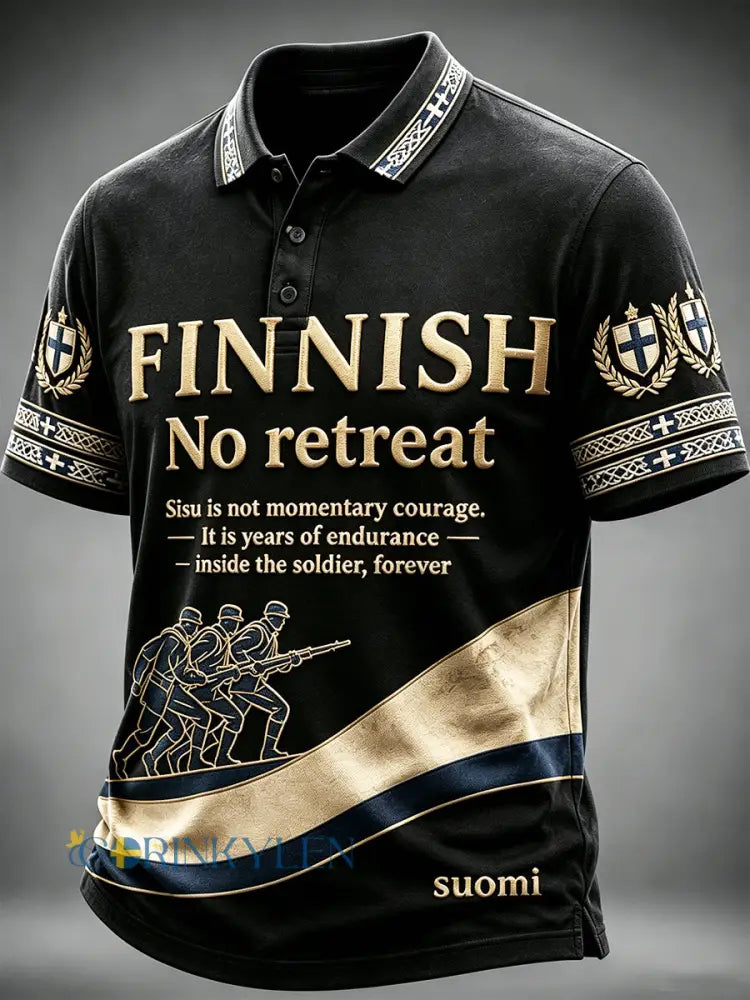 Mäns svarta finländska militär-Print Casual Polo tröj - svart / S