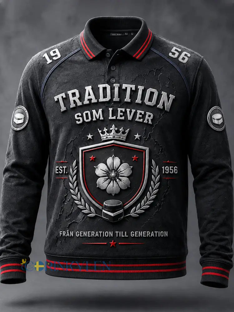 Mäns svarta schweiziska hockey Malmö Redhawks tryckt Casual långärmad Polo tröj - svart / S