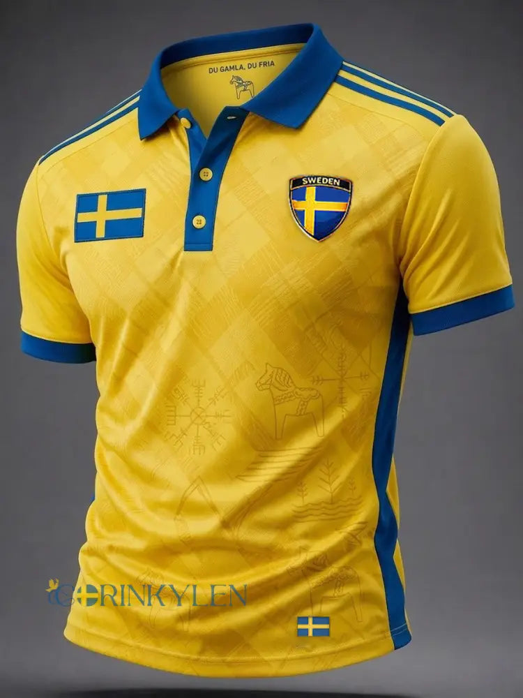 Mäns svensk fotboll älskare 2026 Tryckt polo skjjorta - gul / S