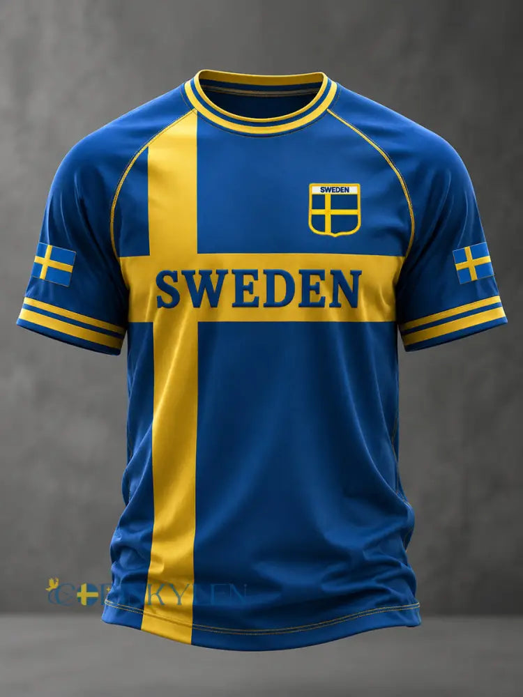 Mäns svensk fotboll Tryck Casual korta ärmar t-shirt - som bild / S