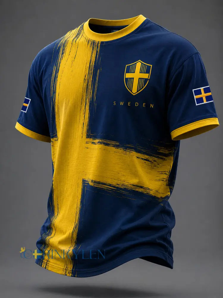 Mäns svensk fotboll Tryckt T-shirt - som bild / S