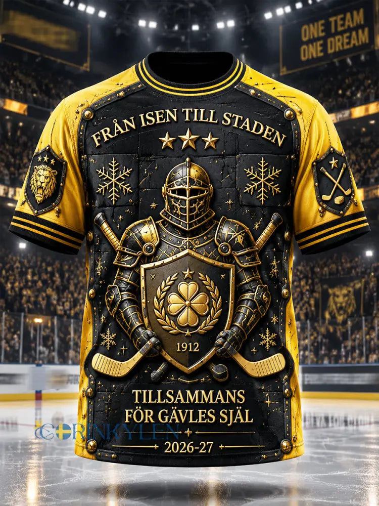 Mäns svensk Ishockey Brynäs IF Patchwork Print Casual T-shirt - svart / S