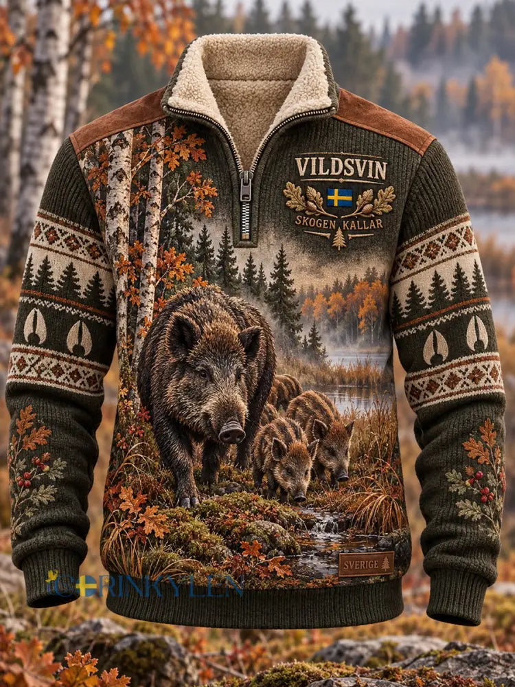 Mäns svensk jaktsäsong Fleece-foed långärm Halv-Zip Sweatshirt - A / S
