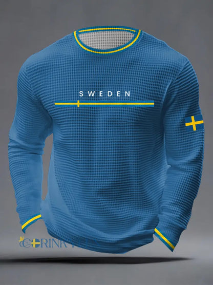 Mäns svensk konst våffla topp - blå / S