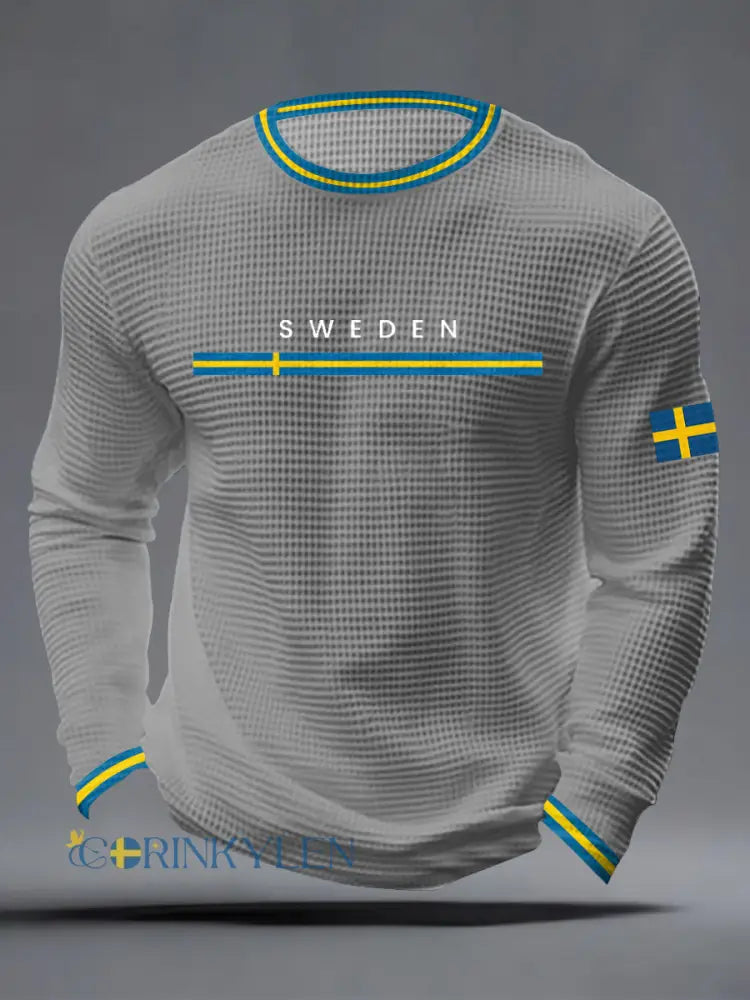 Mäns svensk konst våffla topp - grå / S
