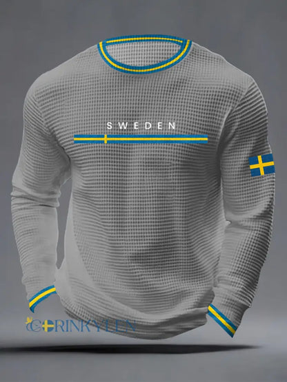 Mäns svensk konst våffla topp - grå / S