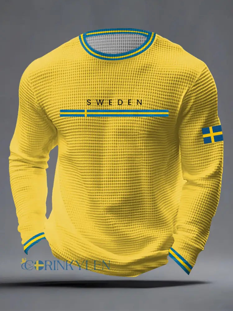 Mäns svensk konst våffla topp - gul / S