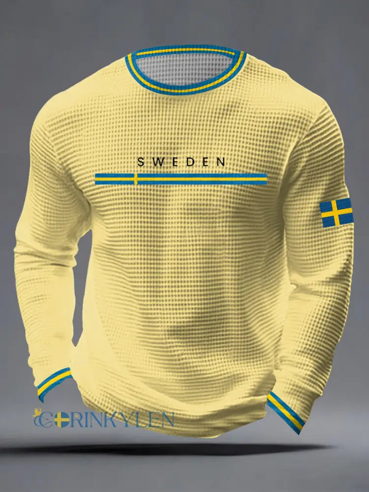 Mäns svensk konst våffla topp - ljusgul / S