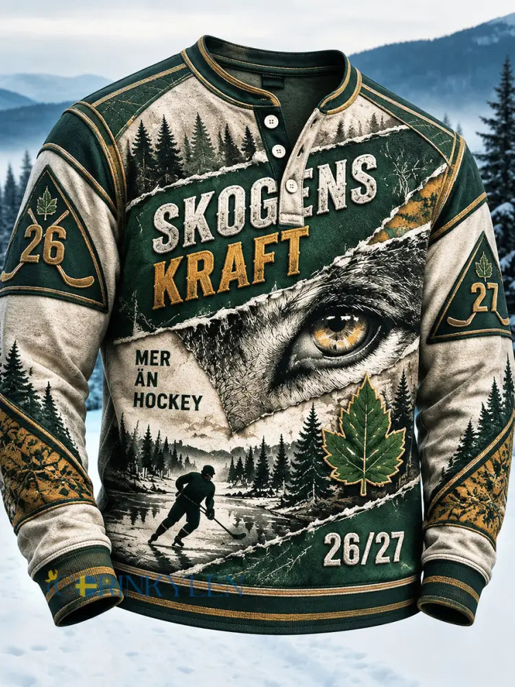 Mäns svenska Ishockey IF Björklöven Patchwork Skriv ut Casual Sweatshirt - flerlog / S