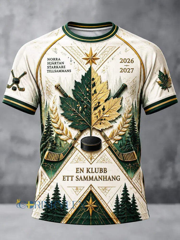 Mäns svenska Ishockey IF Björklöven Patchwork Skriv ut Casual T-shirt - kränk-vitt / S