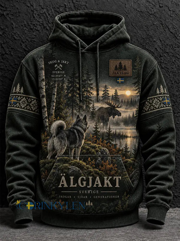 Mäns svenska jaktsäsong Överdimensionell drop-Shoudre Hoodie med fickar - A / S