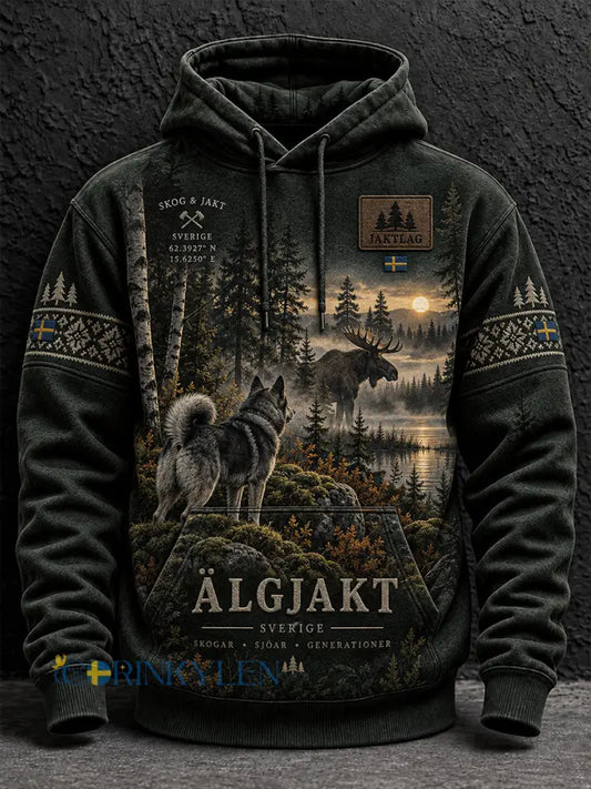 Mäns svenska jaktsäsong Överdimensionell drop-Shoudre Hoodie med fickar - A / S
