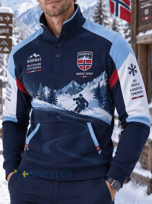 Mäns tröja med traditionellt längdskidmönster - som bild / S