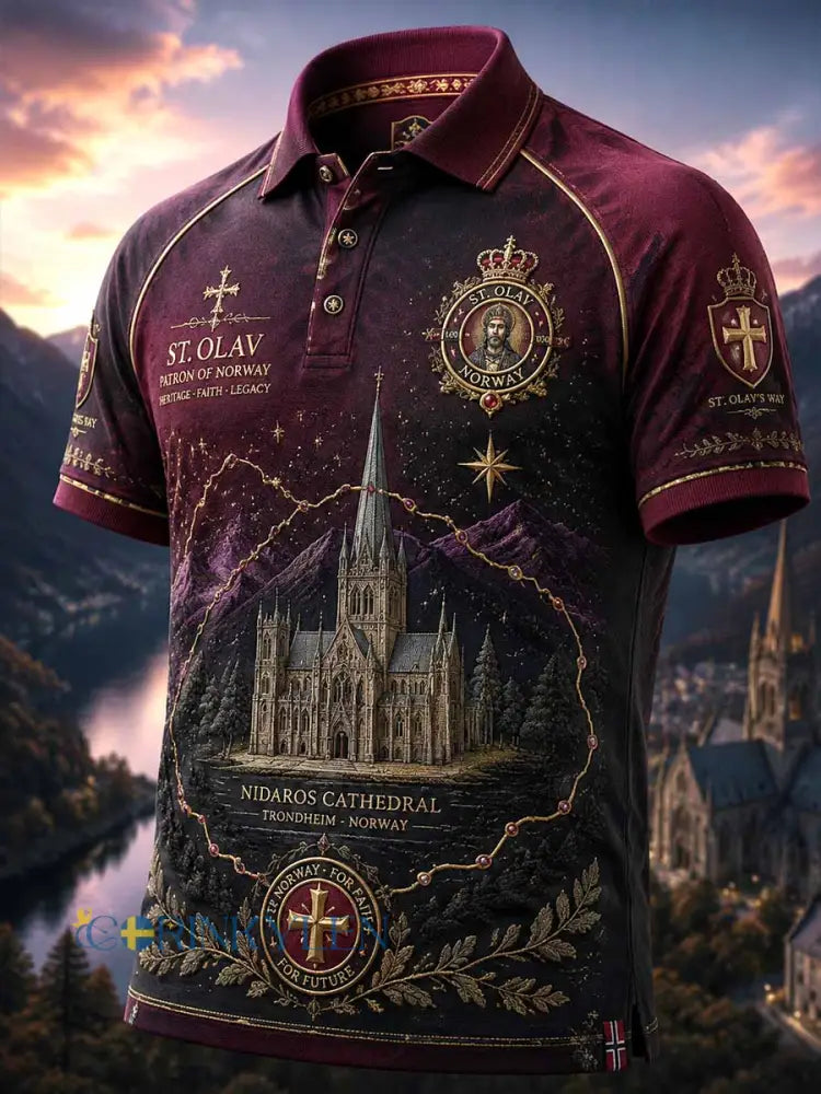 Mäns Trondheim medeltida festival minnesmärke tryckt polo skjjorta - som bild / S