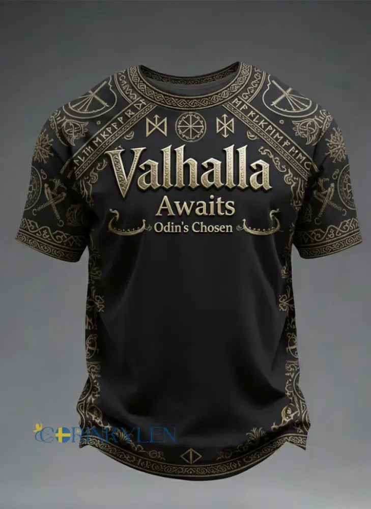 Mäns Valhalla väntar Viking tryckt T-shirt - svart / S