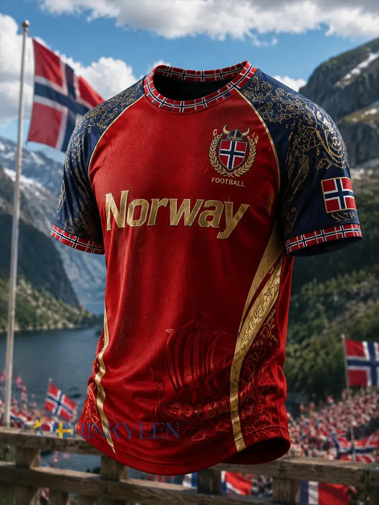 Mäns viking fotboll Print Casual Short-Shirt - A / S