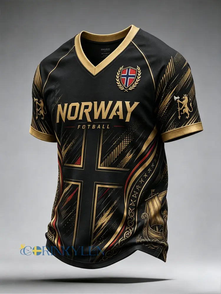 Mäns viking fotboll Print V-hals Raglan ärm T-shirt - A / S