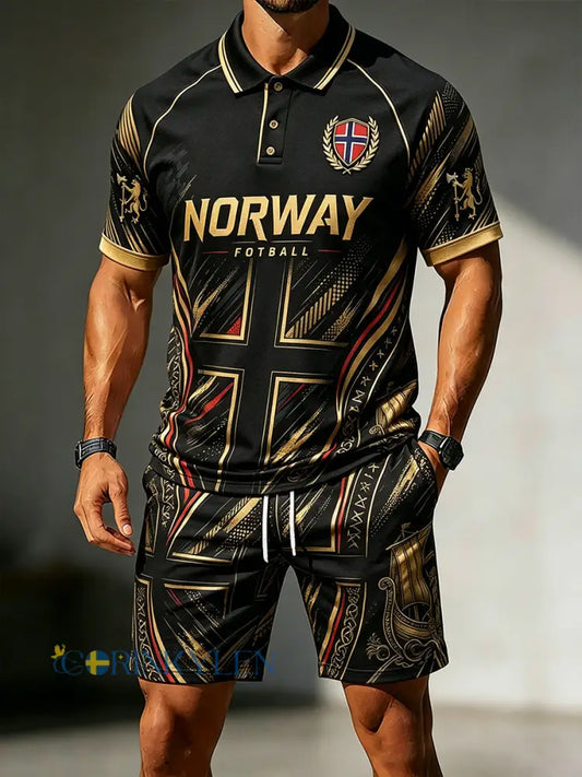 Mäns Viking fotboll utskrift kortärmade Polo skjorta Sett - A / S