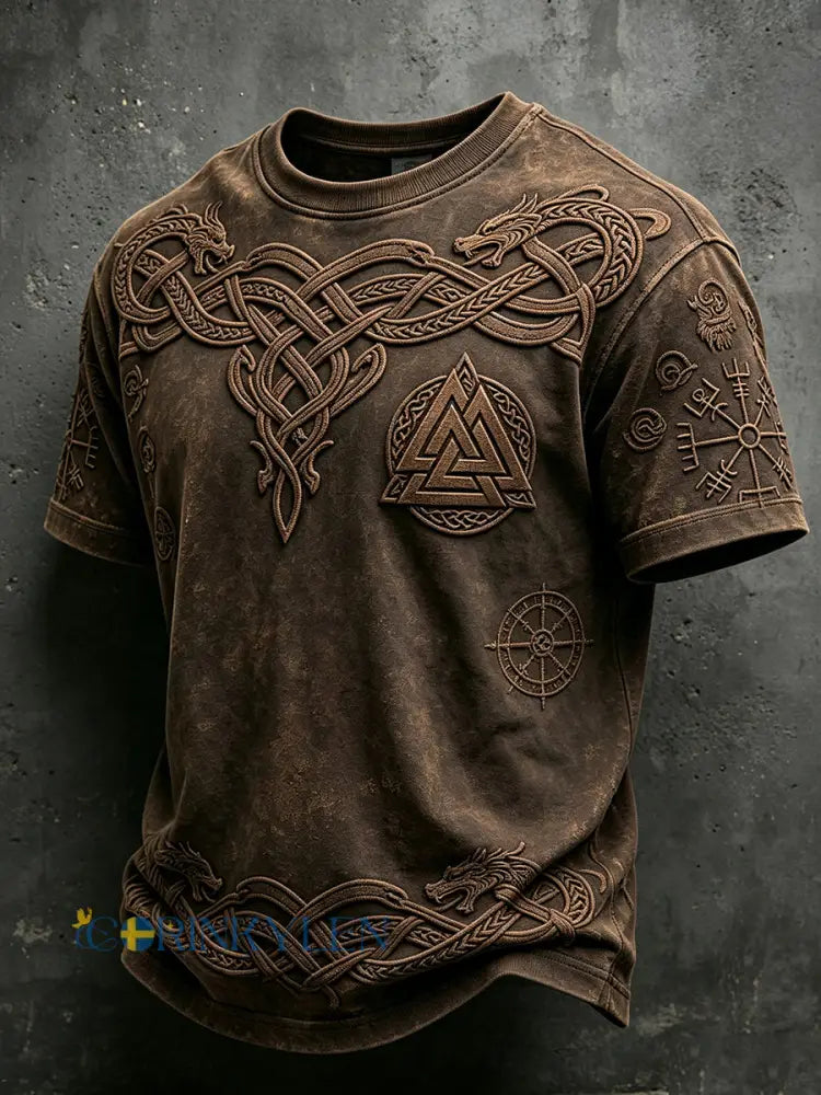 Mäns Viking Inspirerad konst Celtic Print Short Slemmar T-shirt - mörk brun / S