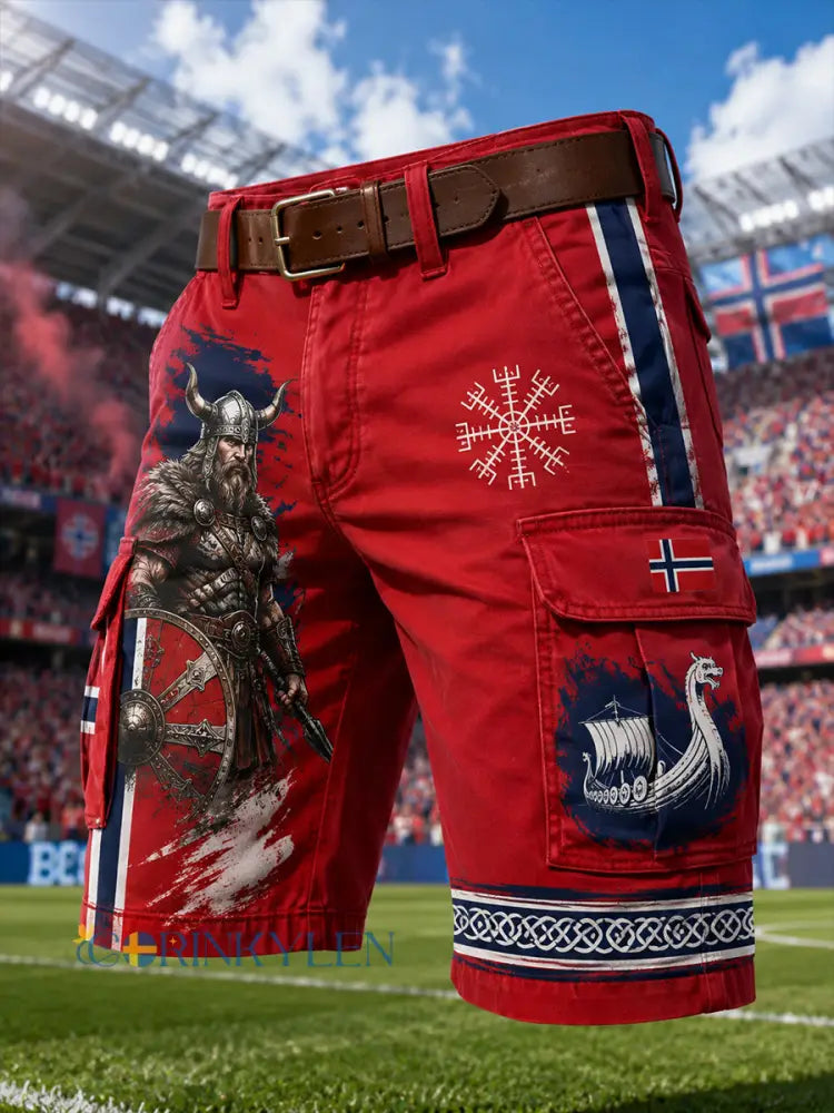 Mäns Viking krigare & fotboll-tema Print Cargo Shorts - A / S