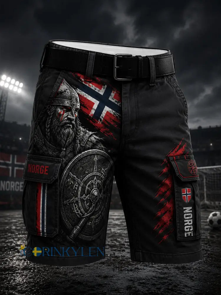 Mäns Viking krigare & fotboll-tema Print Cargo Shorts - A / S