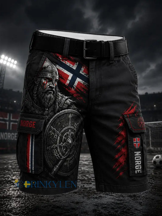 Mäns Viking krigare & fotboll-tema Print Cargo Shorts - A / S