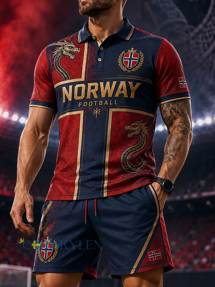 Mäns viking och fotboll-tema kort ärm Polo skjorta set. - A / S