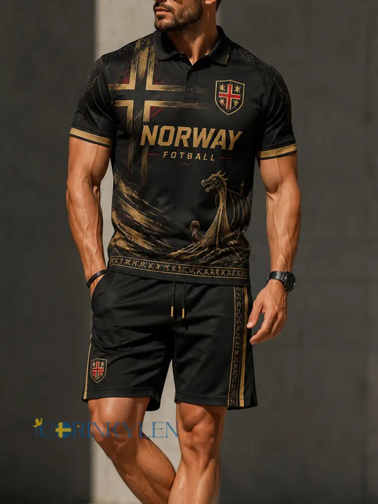 Mäns viking och fotboll-tema kort ärm Polo skjorta set. - A / S