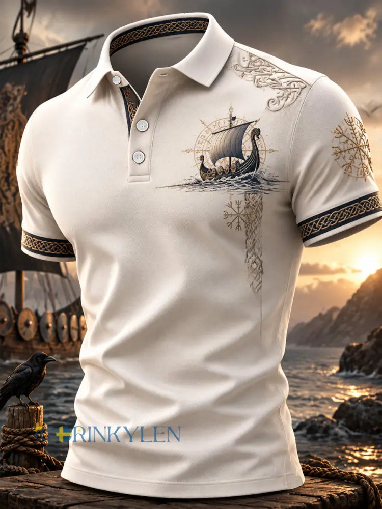 Mäns Viking Print Casual Topp - som bild / S