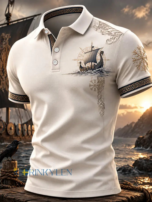 Mäns Viking Print Casual Topp - som bild / S
