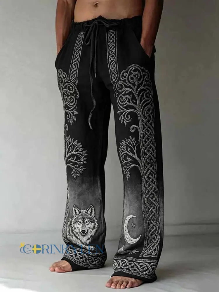 Mäns Viking Wolf Print Casual byxor - som bild / S