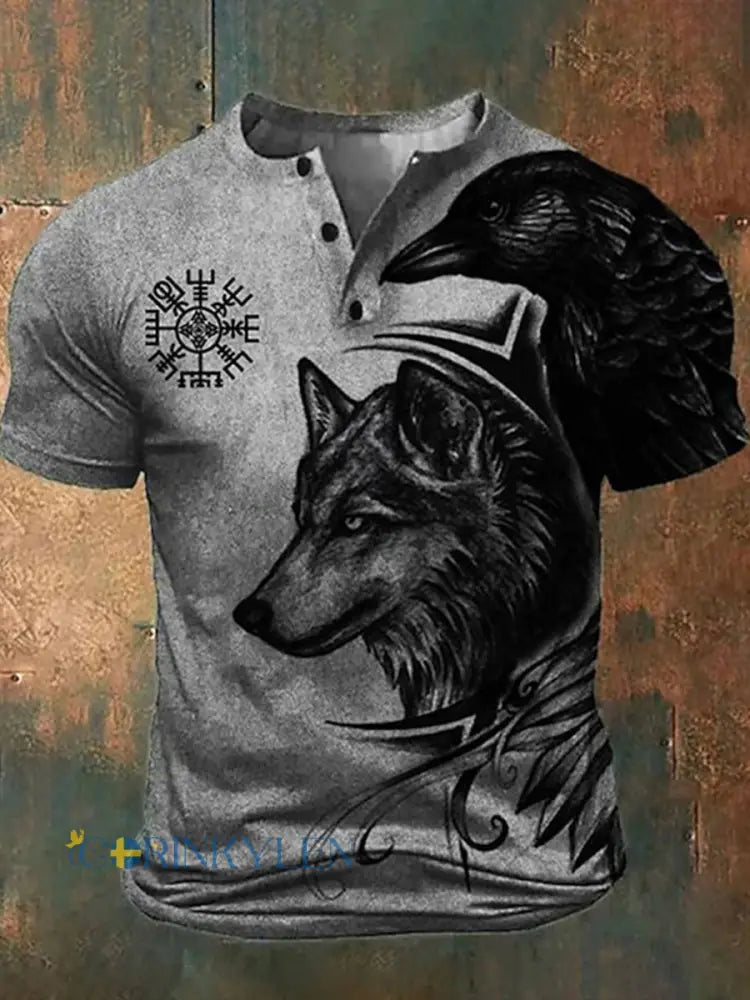 Mäns Viking Wolf Totem T-shirt - grå / S
