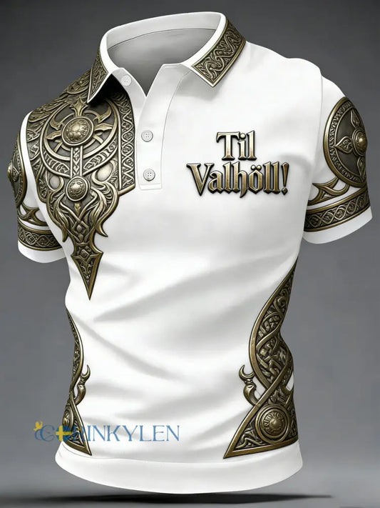 Mäns vikinga-stil Valhalla Skriv ut Casual Topp - vitt / S