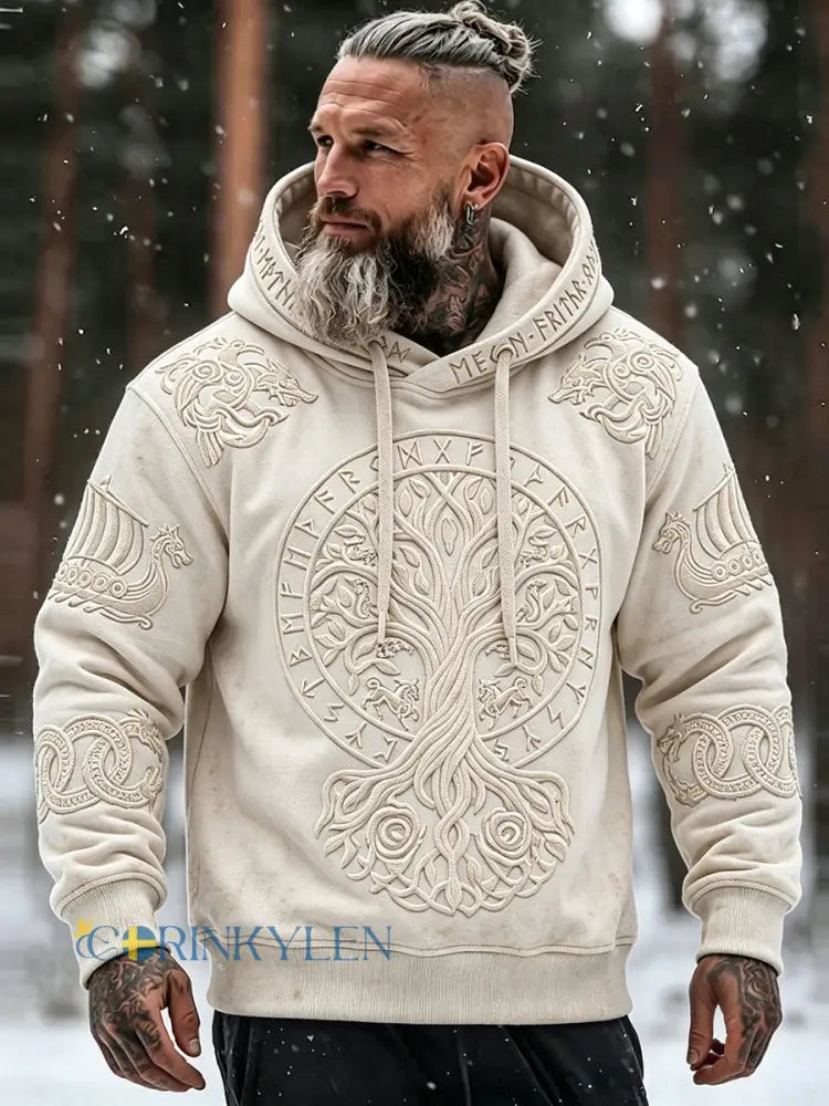 Mäns vikinga träd livets keltiska tryck bekväm Hoodie. - kränk-vitt / S
