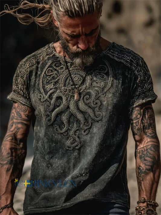 Mäns Vintage Azathoth Cthulu Inspirerad Utskrift korta ärmar t-shirta - mörk grå / S